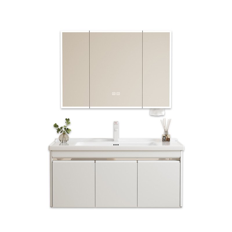 Modern White Aluminum Honeycomb Vanity with Hidden Handles | JTDR006
