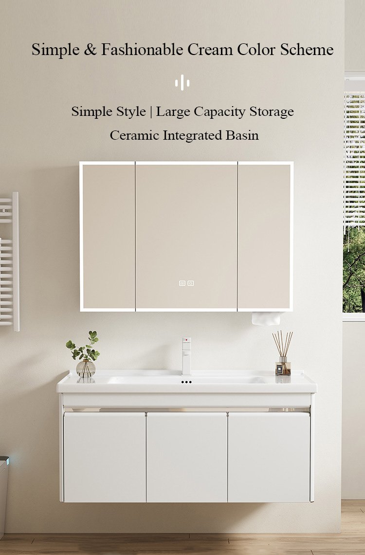 Modern White Aluminum Honeycomb Vanity with Hidden Handles | JTDR006 detail 6