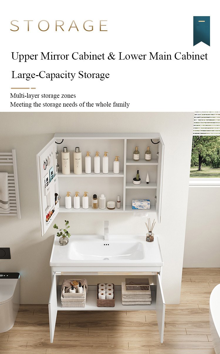Modern White Aluminum Honeycomb Vanity with Hidden Handles | JTDR006 detail 3