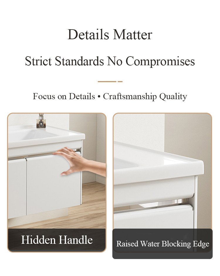 Modern White Aluminum Honeycomb Vanity with Hidden Handles | JTDR006 detail 1