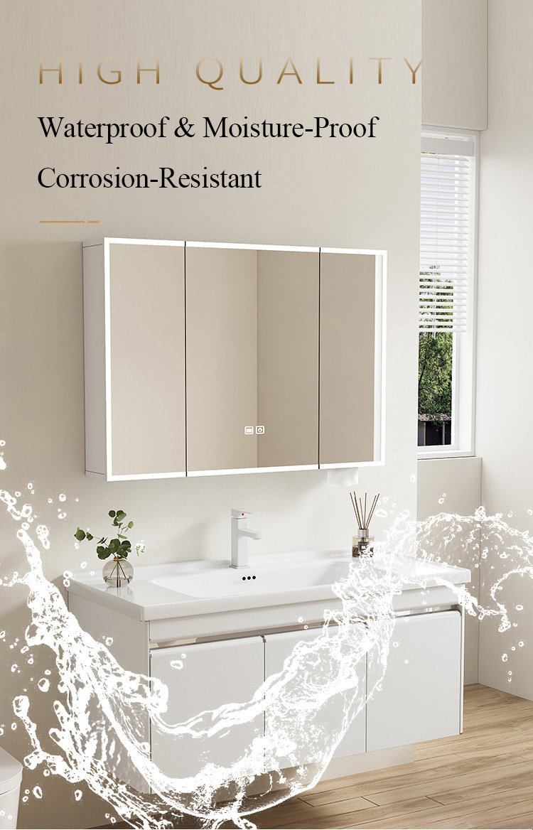 Modern White Aluminum Honeycomb Vanity with Hidden Handles | JTDR006 detail 5