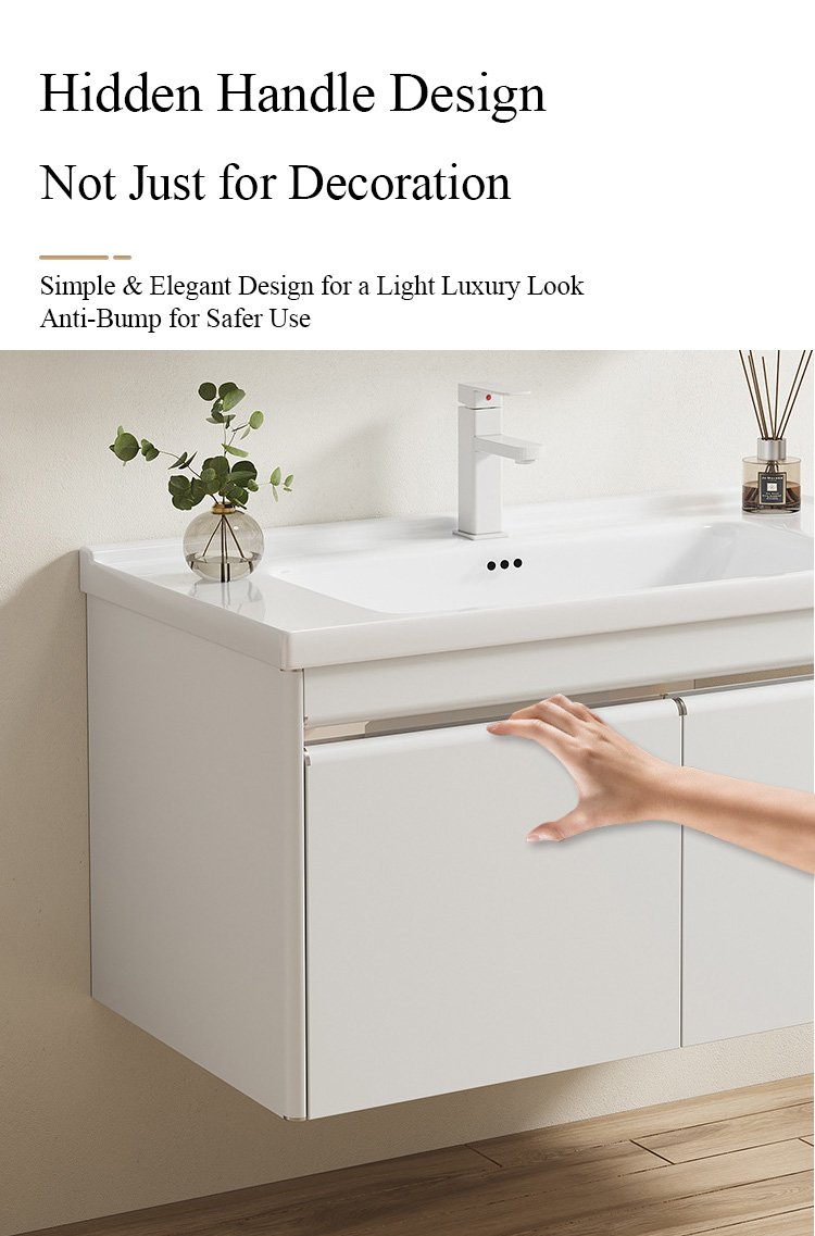 Modern White Aluminum Honeycomb Vanity with Hidden Handles | JTDR006 detail 8