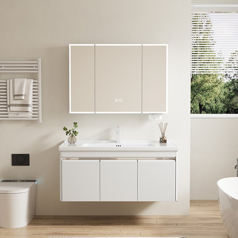 Modern White Aluminum Honeycomb Vanity with Hidden Handles | JTDR006