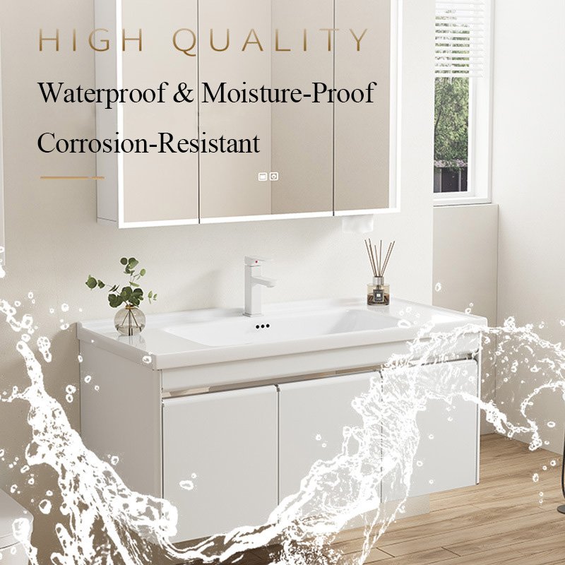 Modern White Aluminum Honeycomb Vanity with Hidden Handles | JTDR006