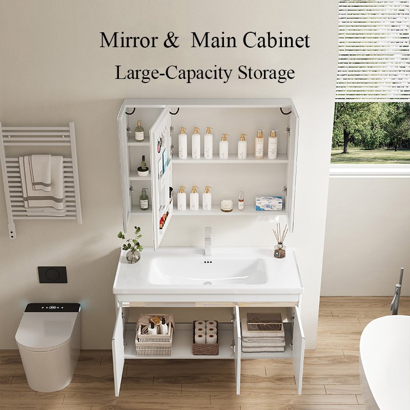 Modern White Aluminum Honeycomb Vanity with Hidden Handles | JTDR006