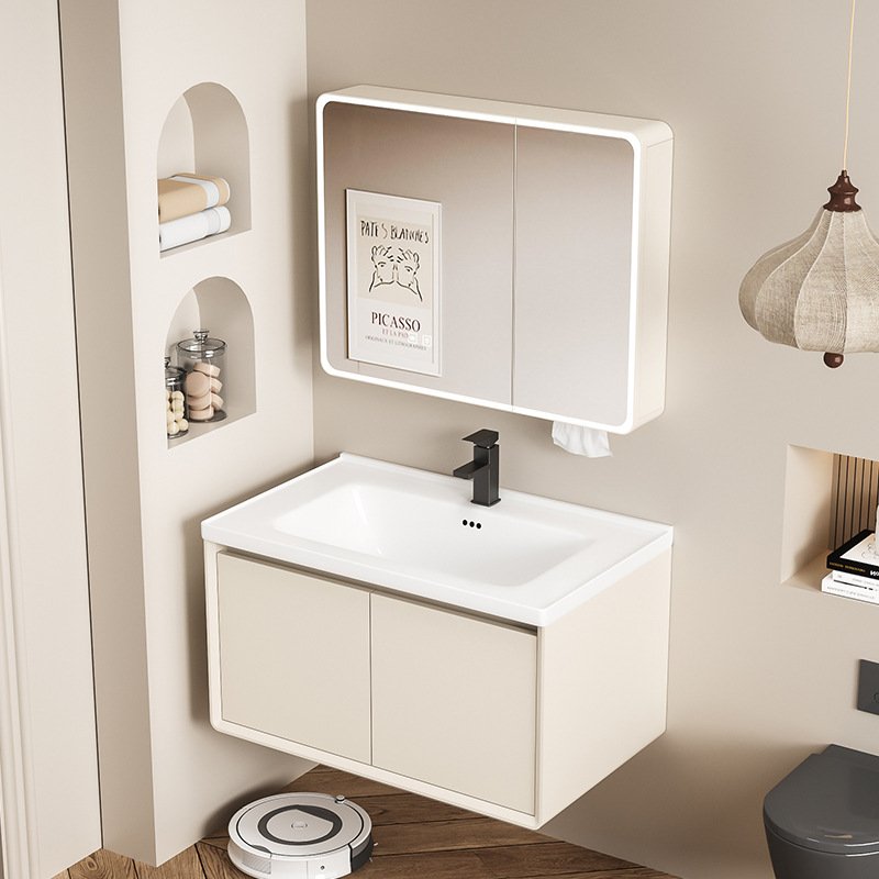 Modern Cream Curved Aluminum Honeycomb Bathroom Vanity with Smart LED Mirror | JTDR009