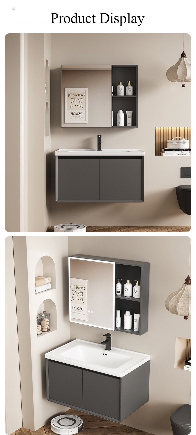 Modern Cream Curved Aluminum Honeycomb Bathroom Vanity with Smart LED Mirror | JTDR009 detail 7