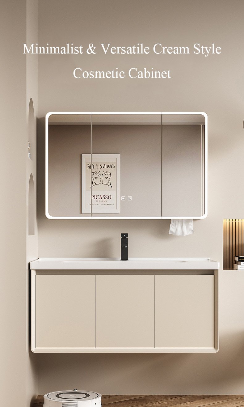 Modern Cream Curved Aluminum Honeycomb Bathroom Vanity with Smart LED Mirror | JTDR009 detail 10