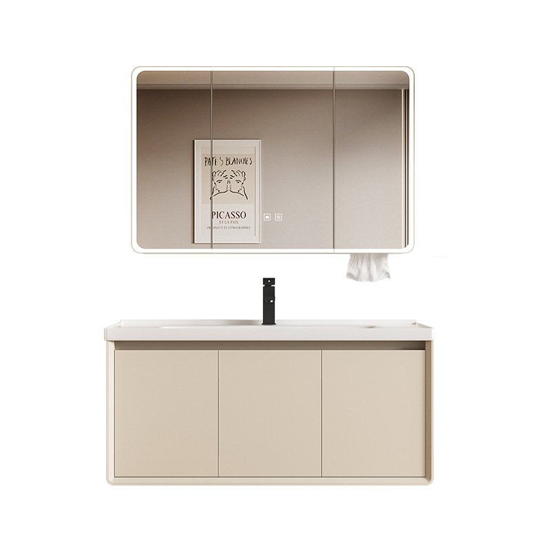 Modern Cream Curved Aluminum Honeycomb Bathroom Vanity with Smart LED Mirror | JTDR009