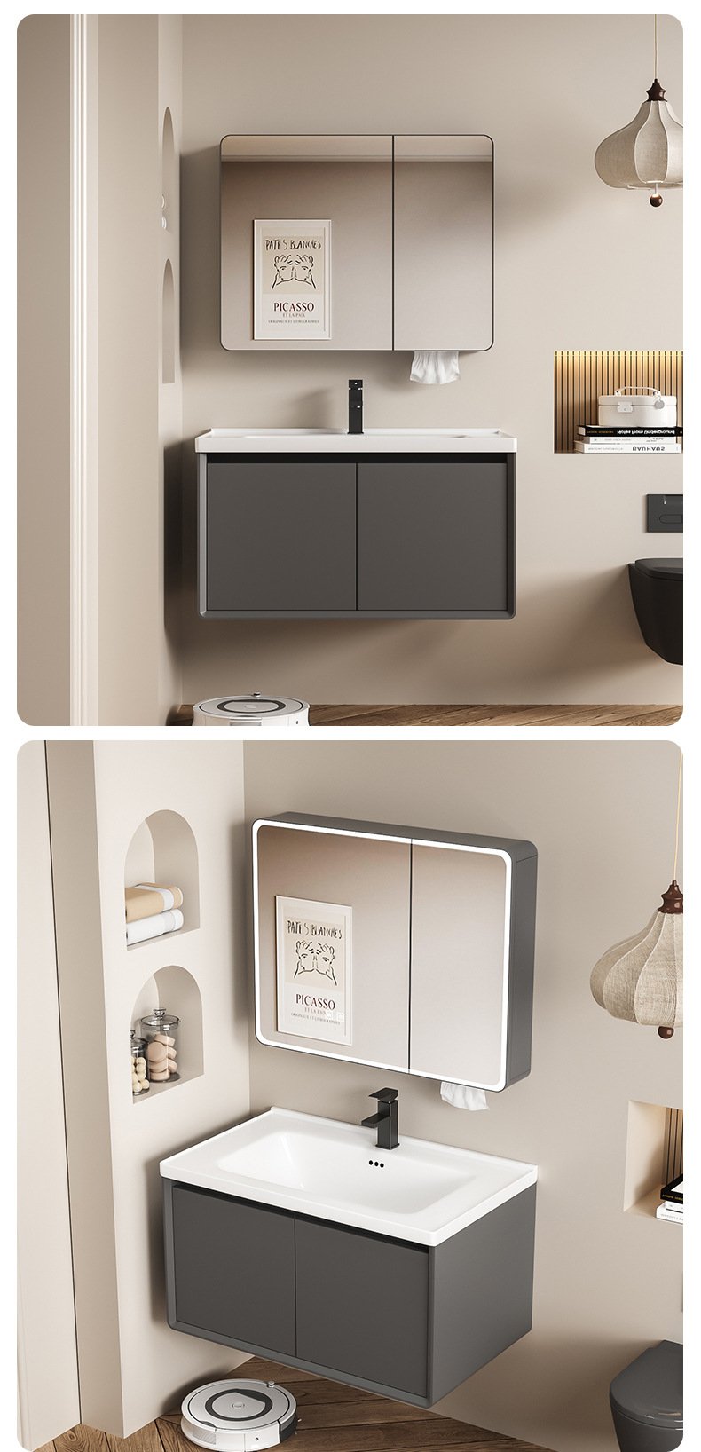 Modern Cream Curved Aluminum Honeycomb Bathroom Vanity with Smart LED Mirror | JTDR009 detail 8