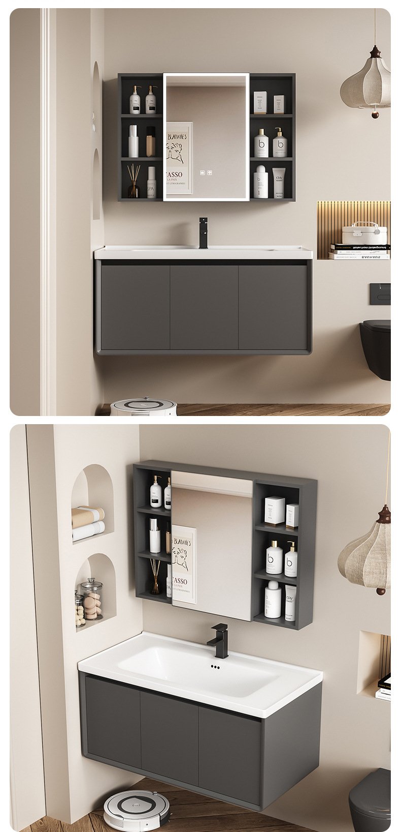 Modern Cream Curved Aluminum Honeycomb Bathroom Vanity with Smart LED Mirror | JTDR009 detail 9