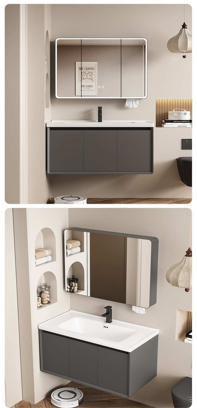 Modern Cream Curved Aluminum Honeycomb Bathroom Vanity with Smart LED Mirror | JTDR009 detail 11