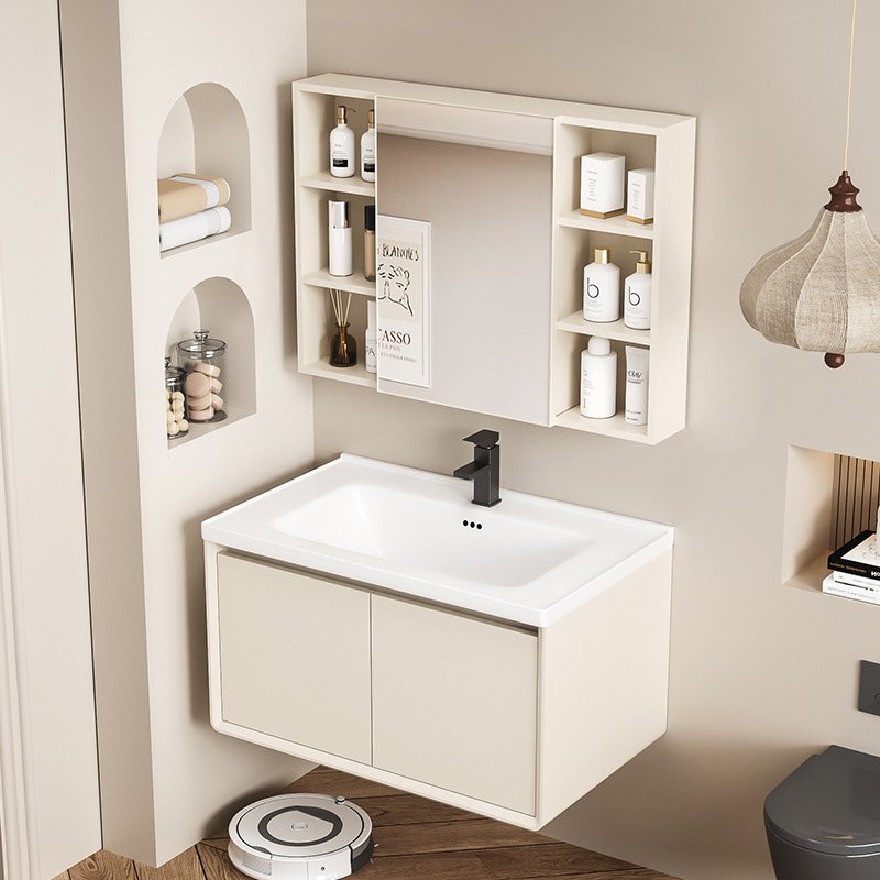 Modern Cream Curved Aluminum Honeycomb Bathroom Vanity with Smart LED Mirror | JTDR009