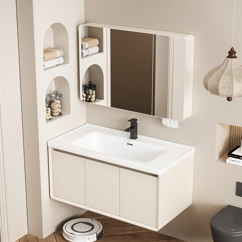 Modern Cream Curved Aluminum Honeycomb Bathroom Vanity with Smart LED Mirror | JTDR009