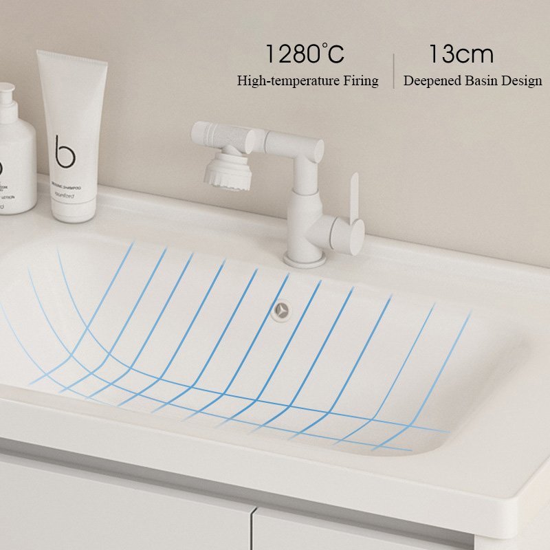 Modern 14mm Thickened Aluminum Honeycomb Floating Vanity with Deepened Sink | JTDR011