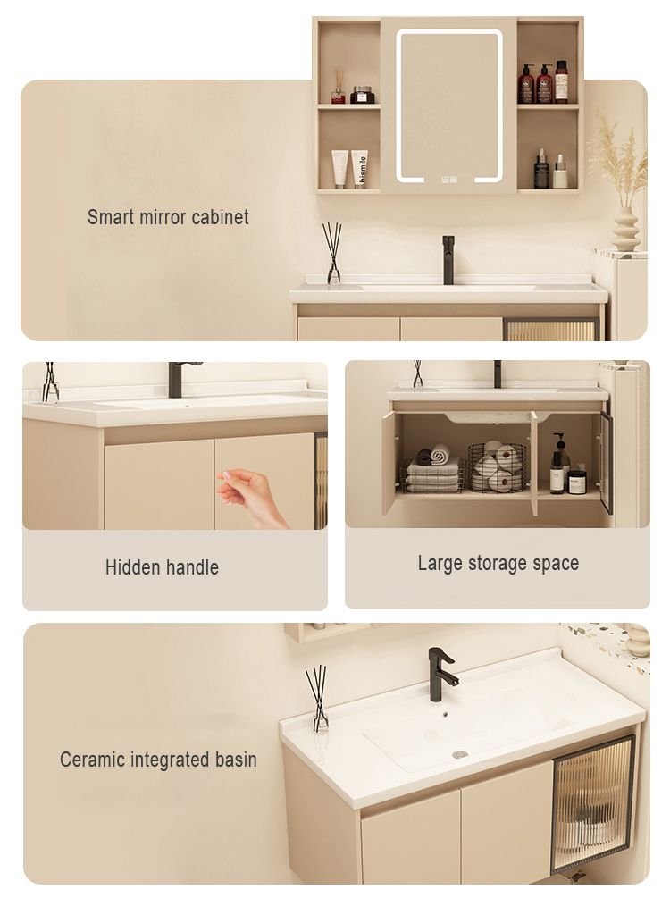 1000mm Modern Aluminum Honeycomb Vanity with Fluted Glass Door & Open Shelf Mirror | JTDR013 detail 3