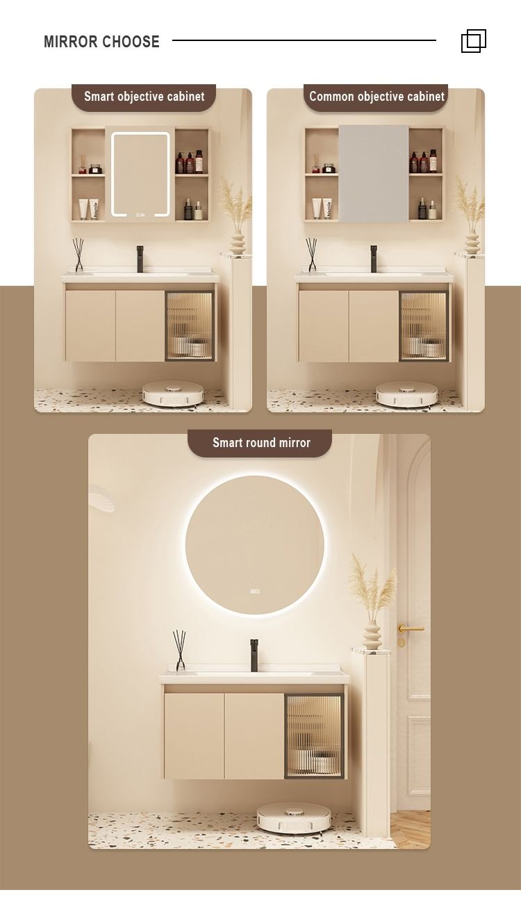 1000mm Modern Aluminum Honeycomb Vanity with Fluted Glass Door & Open Shelf Mirror | JTDR013 detail 2