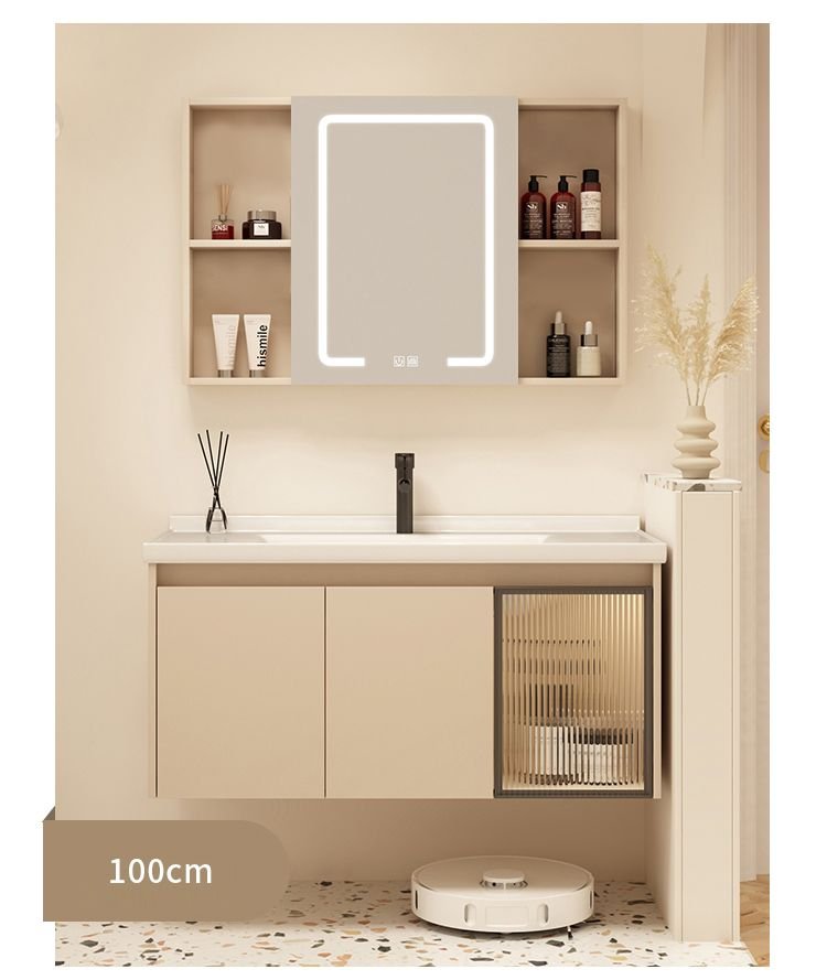 1000mm Modern Aluminum Honeycomb Vanity with Fluted Glass Door & Open Shelf Mirror | JTDR013