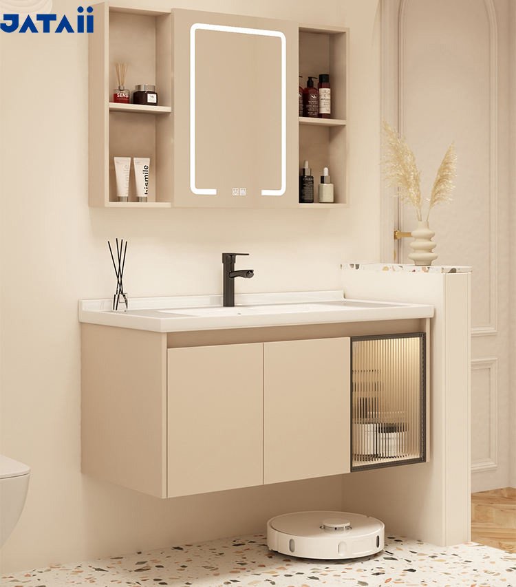 1000mm Modern Aluminum Honeycomb Vanity with Fluted Glass Door & Open Shelf Mirror | JTDR013