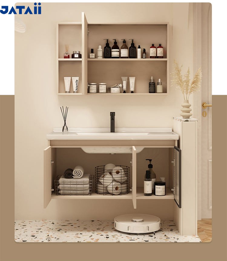 1000mm Modern Aluminum Honeycomb Vanity with Fluted Glass Door & Open Shelf Mirror | JTDR013
