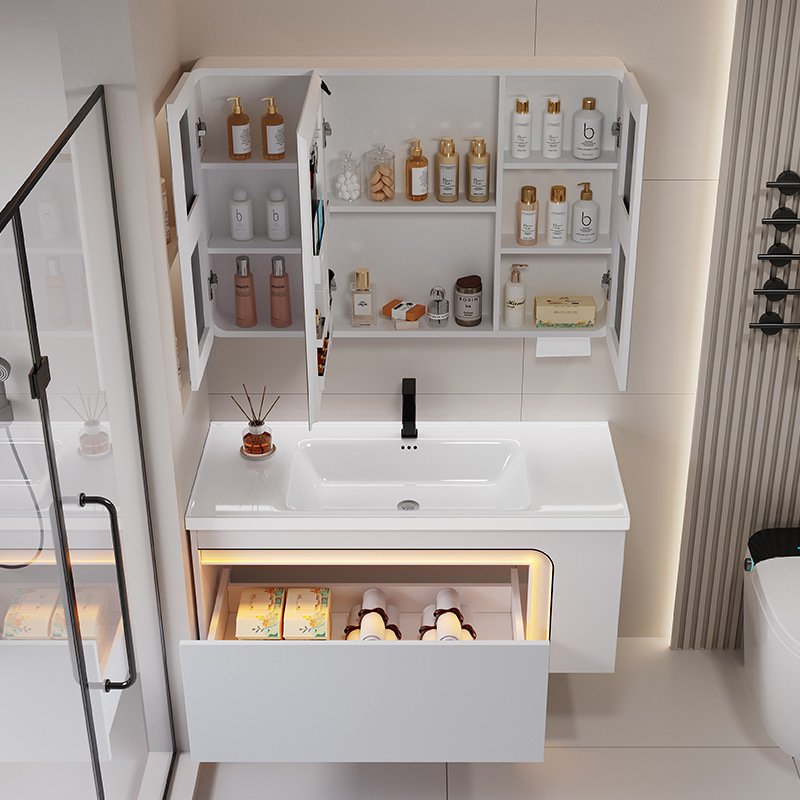 Modern Smart LED Wall-Mounted Bathroom Vanity with Cosmetic Organizer Medicine Cabinet