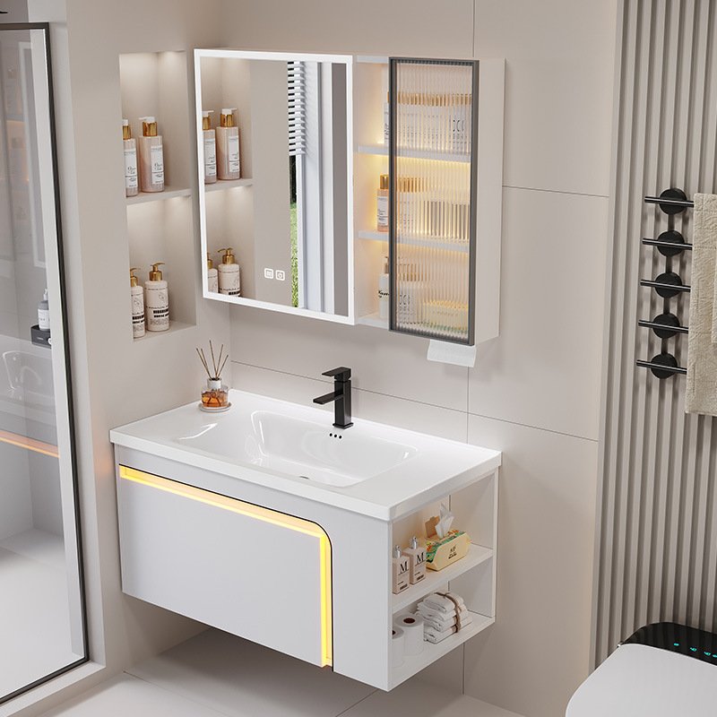 Modern Smart LED Wall-Mounted Bathroom Vanity with Cosmetic Organizer Medicine Cabinet