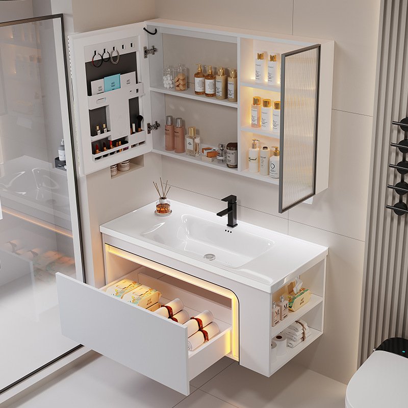 Modern Smart LED Wall-Mounted Bathroom Vanity with Cosmetic Organizer Medicine Cabinet