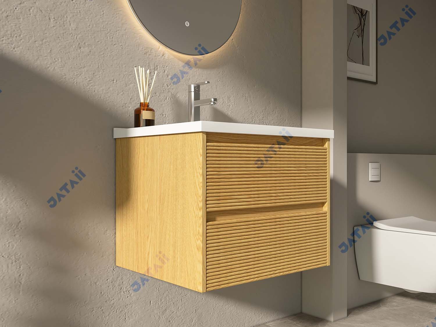 600mm Wood-Look Aluminum Floating Vanity with Integrated Basin
