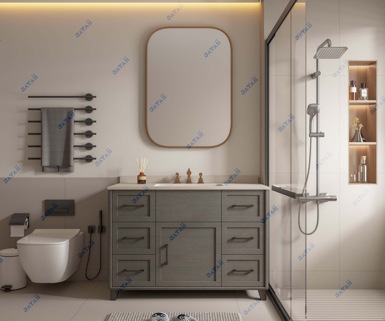 1200mm Grey Oak Freestanding Vanity | Classic Shaker Style & Aluminum Core