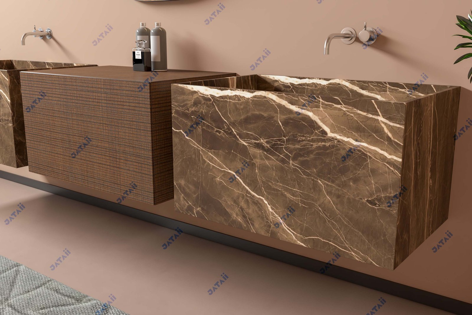 Modular 3-Piece Floating Vanity Set | Emperador Marble Look Sintered Stone